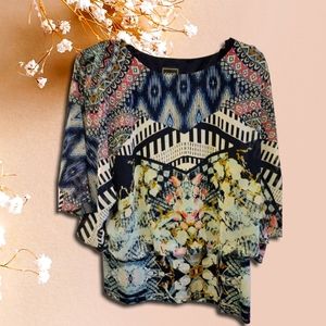 😍 ❤️ COCO Bianco Size M Blue/Pink/Tan/White Colored Blouse